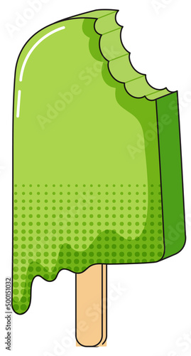 Green popsicle with bite mark