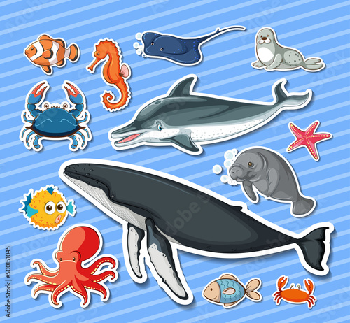 Sticker pack of different sea animals