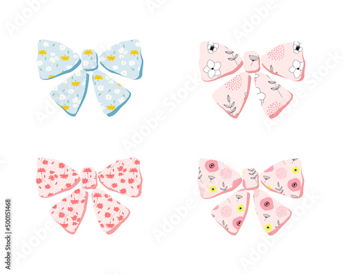 柄リボンのイラスト素材セット（花柄）