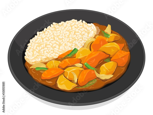Japanese vegetables curry with rice illustration vector