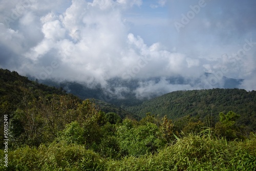 Panoramic view from Doi Inthanon, The highest mountain in Thailand is a popular tourist destination for both foreign and Thai tourists.