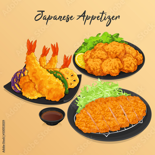 Japanese appetizers menu recipe illustration vector