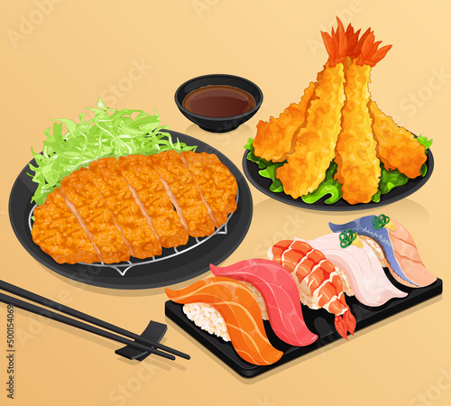 Japanese appetizers menu recipe illustration vector
