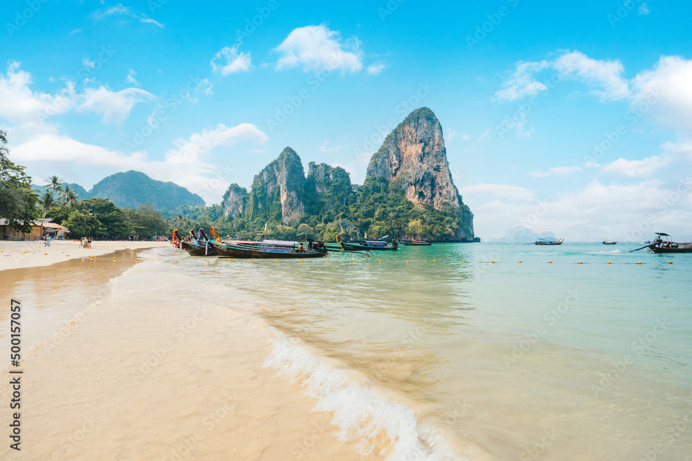 Fototapeta premium Railay Beach,beach and rocky mountain scenery in summer