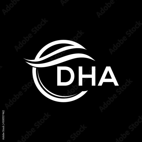 DHA letter logo design on black background. DHA  creative initials letter logo concept. DHA letter design.
