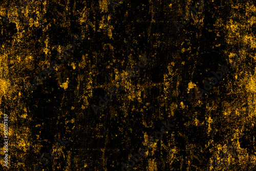 Rustic scratches and grunge texture on a dark yellow color damaged concrete wall surface