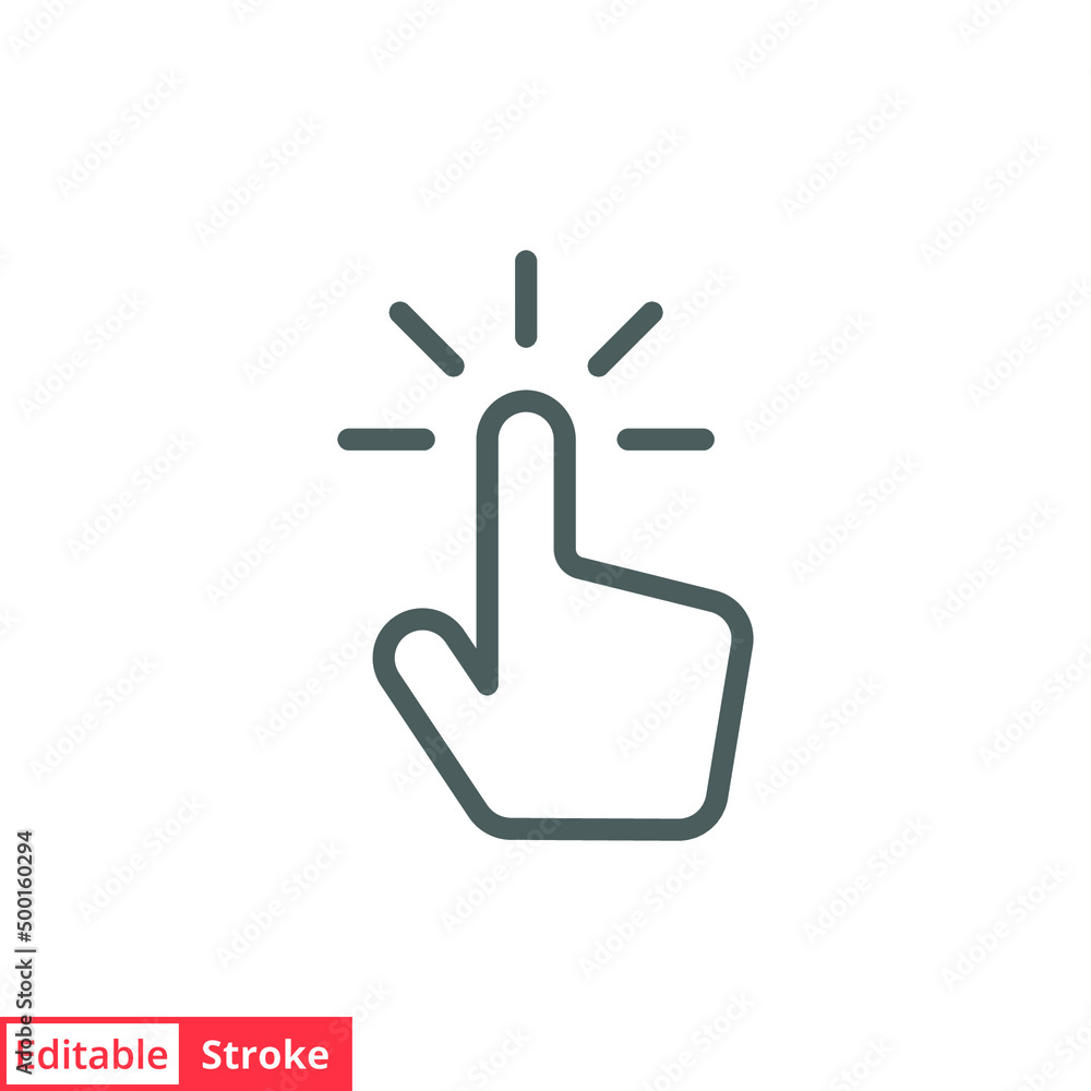 Clicking finger icon. Hand click, pointer symbol. Vector illustration isolated. Simple outline style. Editable stroke EPS 10. Clicking finger icon. Hand click, pointer symbol. Vector illustration isolated. Simple outline style. Editable stroke EPS 10.