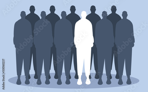 vector illustration in a flat style - a crowd of identical people and one person stands out from the crowd