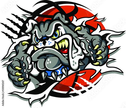 bulldog mascot ripping through basketball for school, college or league