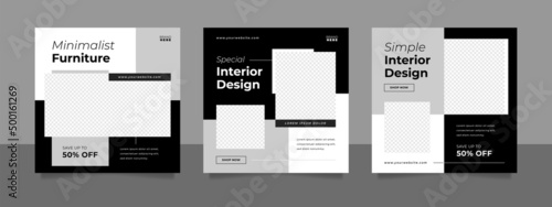 Minimalist furniture and home interior sale banner or social media post template