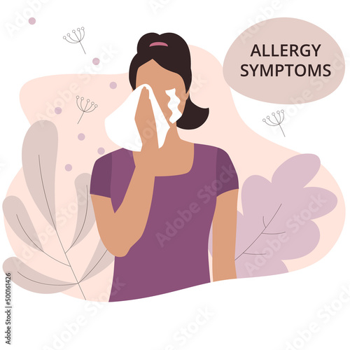 Seasonal allergy. Woman with teary eyes. pollen and flowers allergy