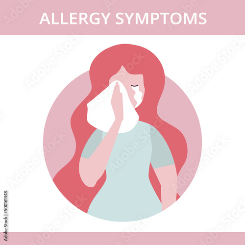 Seasonal allergy. Woman with teary eyes. pollen and flowers allergy
