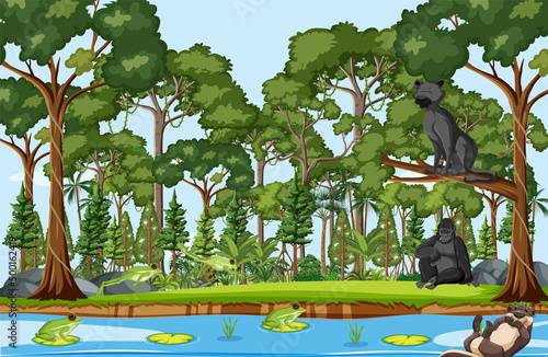 Nature forest scene with wild animals