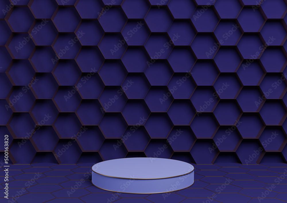 Dark blue 3D rendering product display podium luxurious golden ...