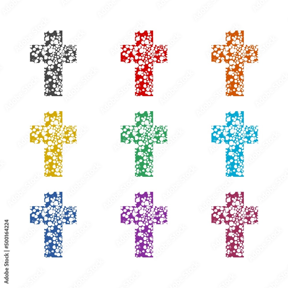 Fototapeta premium Christian cross wooden icon color set