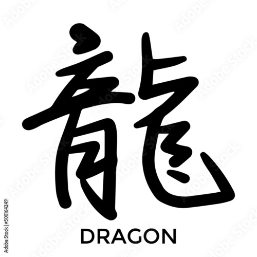 Hand drawn Japanese kanji calligraphic words. translated as tiger, moon, oni,ambition, dragon. black line brush