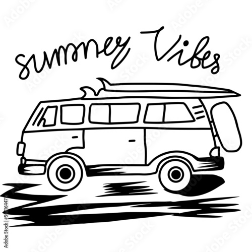 Classical theme on summer vibes vector illustration.  Design illustration surfing at summer time