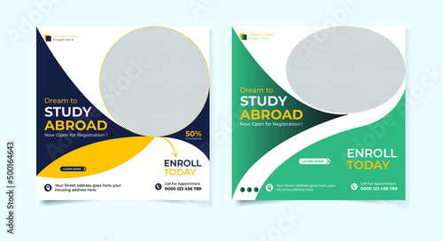 Modern study abroad social media post design template set