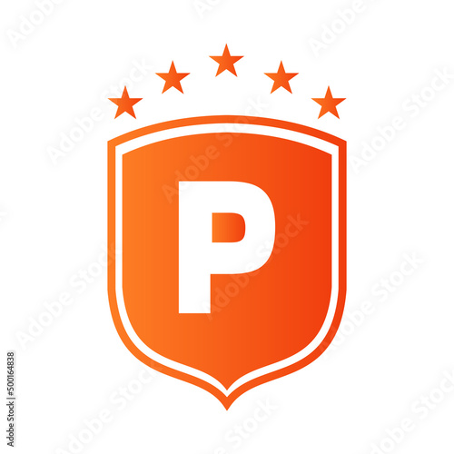 Shield Logo On Letter P Vector. Letter P Shield Security Logo Protection Symbol Vector Sign Design