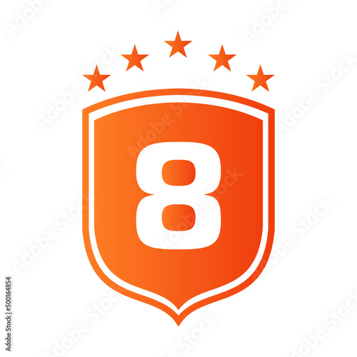 Shield Logo On Letter 8 Vector. Letter 8 Shield Security Logo Protection Symbol Vector Sign Design