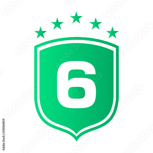 Shield Logo On Letter 6 Vector. Letter 6 Shield Security Logo Protection Symbol Vector Sign Design