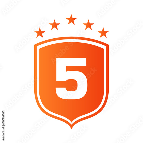 Shield Logo On Letter 5 Vector. Letter 5 Shield Security Logo Protection Symbol Vector Sign Design