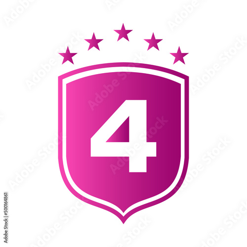 Shield Logo On Letter 4 Vector. Letter 4 Shield Security Logo Protection Symbol Vector Sign Design