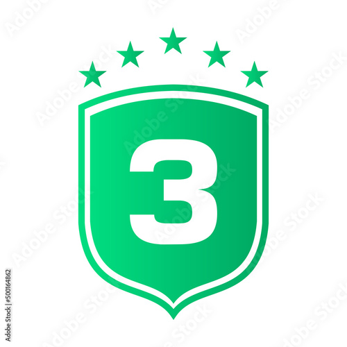Shield Logo On Letter 3 Vector. Letter 3 Shield Security Logo Protection Symbol Vector Sign Design
