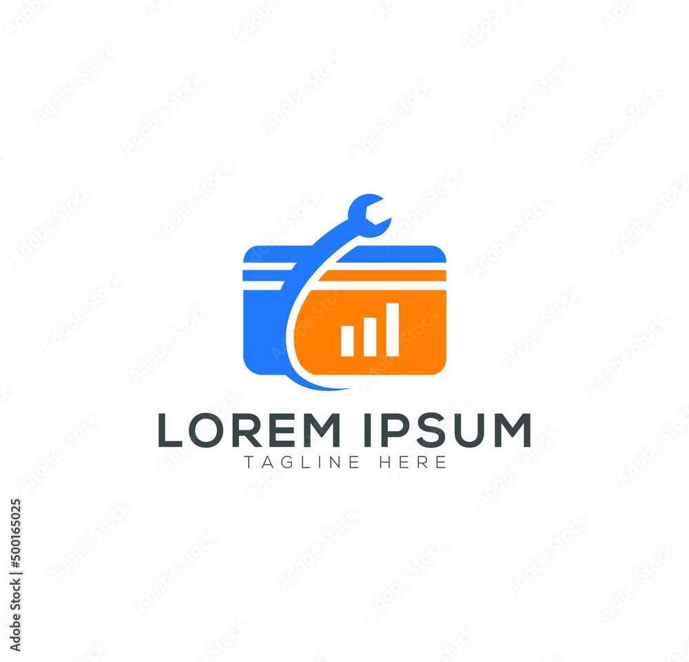 Credit card and Repair Business logo Design on white Background. Credit card and Repair Business logo Design on white Background.