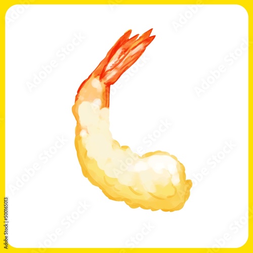 水彩手描きの海老の天ぷらイラスト