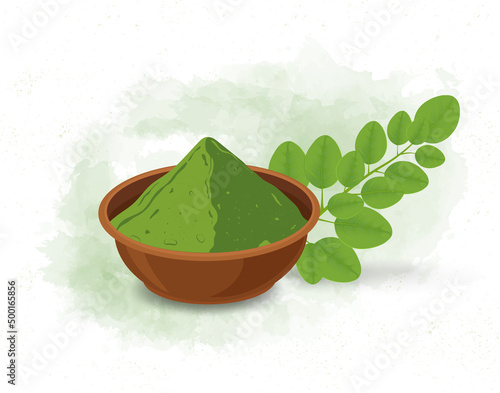 Super food Moringa oleifera Leave and powder - Vector illustration photo