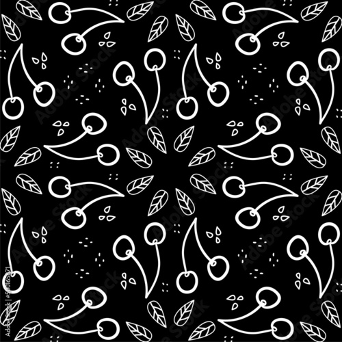 Sweet cherry repeating pattern. Seamless texture with wild berries. Summer motives with fresh healthy food ingredients