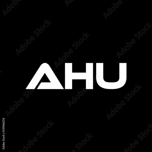 AHU letter logo design with black background in illustrator, vector logo modern alphabet font overlap style. calligraphy designs for logo, Poster, Invitation, etc.