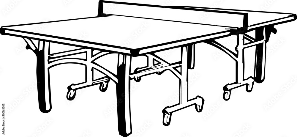 outline sketch drawing of ping pong table, line art vector illustration