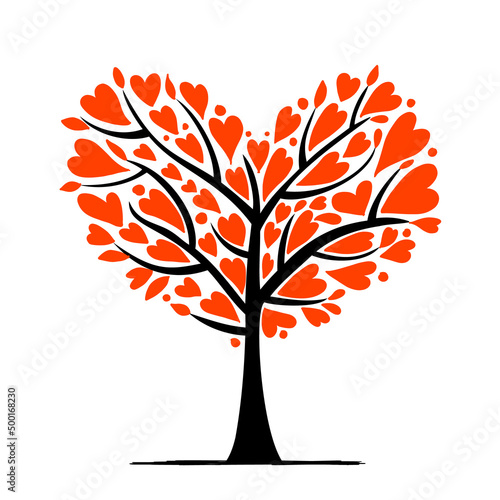 Valentine tree, love concept. Heart shape for your design