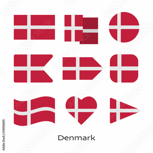 Denmark flag icon set isolated on white background. Vector Illustration.