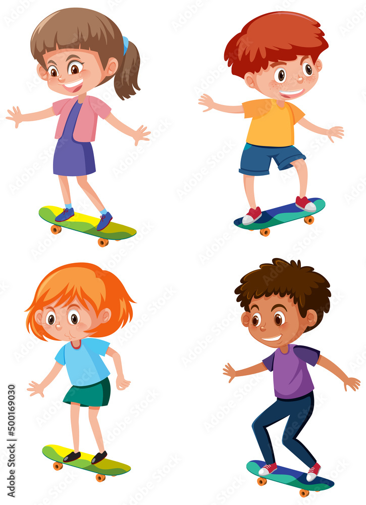 A set of skateboard boy and on white background A set of skateboard boy and on white background