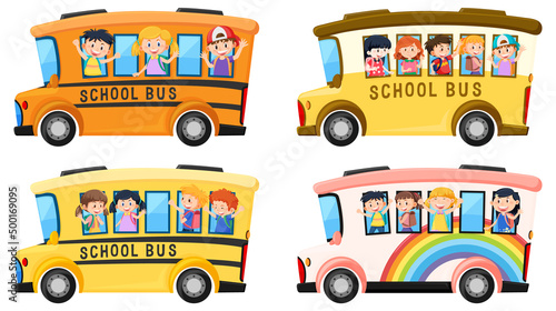 Student in school bus on white background