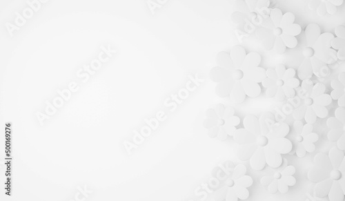 立体的な花がある横長の背景画像（白）