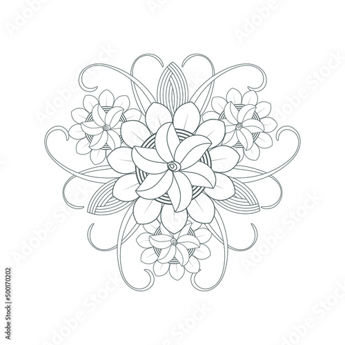 Decorative Doodle flowers in black and white for coloring page  cover  wedding invitation  greeting card  wall art and wallpaper. Hand drawn sketch for adult anti stress coloring page.-vector 