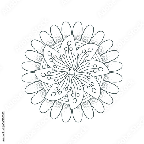 Fototapeta Naklejka Na Ścianę i Meble -  Decorative Doodle flowers in black and white for coloring page, cover, wedding invitation, greeting card, wall art and wallpaper. Hand drawn sketch for adult anti stress coloring page.-vector 