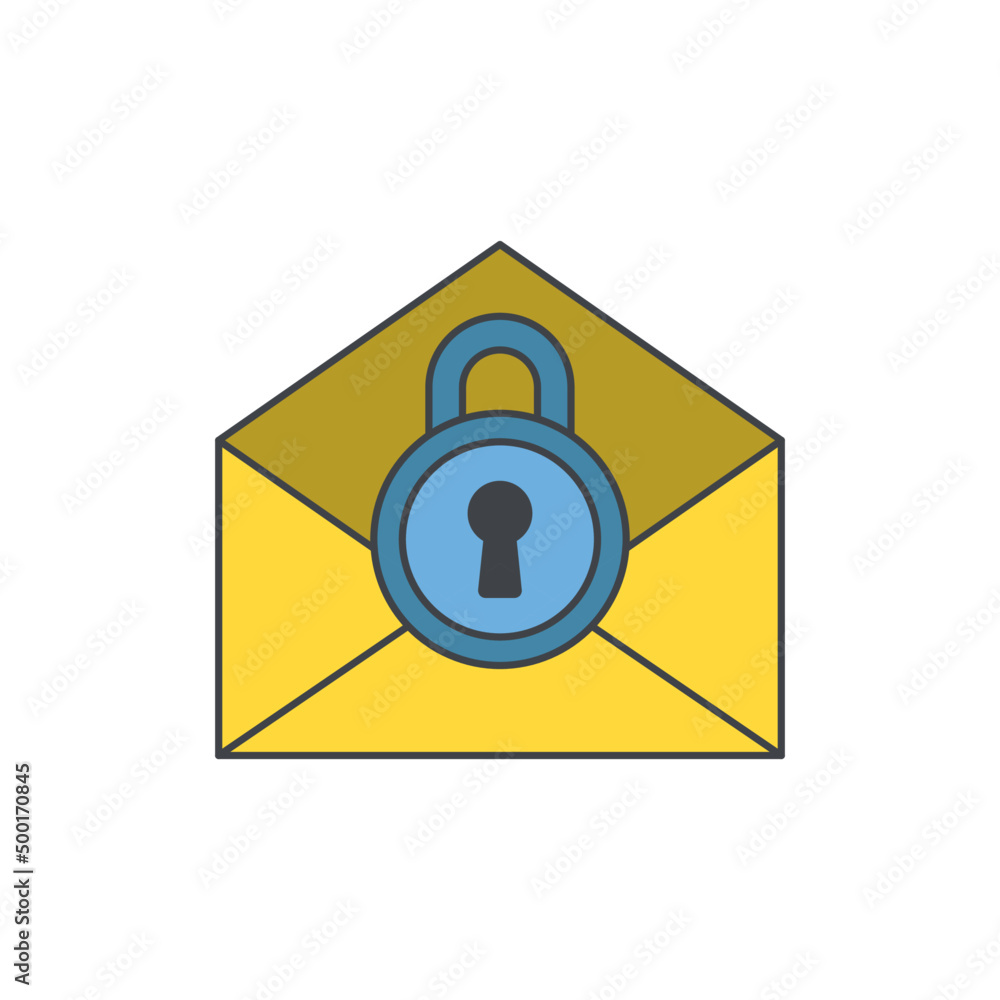 Locked mail icon in color icon, isolated on white background Locked mail icon in color icon, isolated on white background