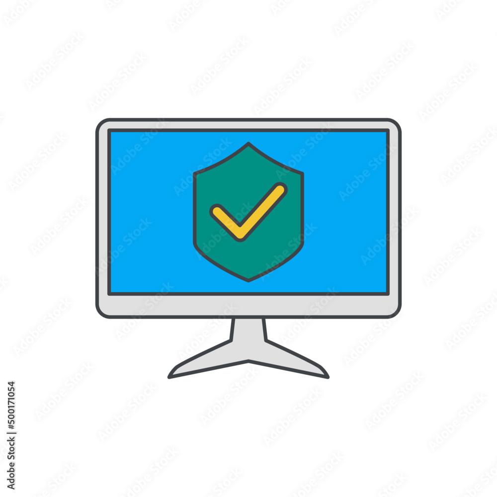 Computer with warning sign icon in color icon, isolated on white background Computer with warning sign icon in color icon, isolated on white background