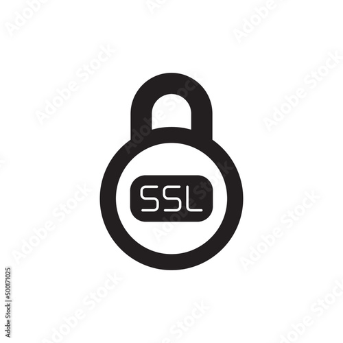 SSL Lock icon in black flat glyph, filled style isolated on white background