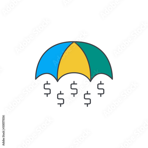 Secure investment insurance icon, Umbrella with dollar icon in color icon, isolated on white background 