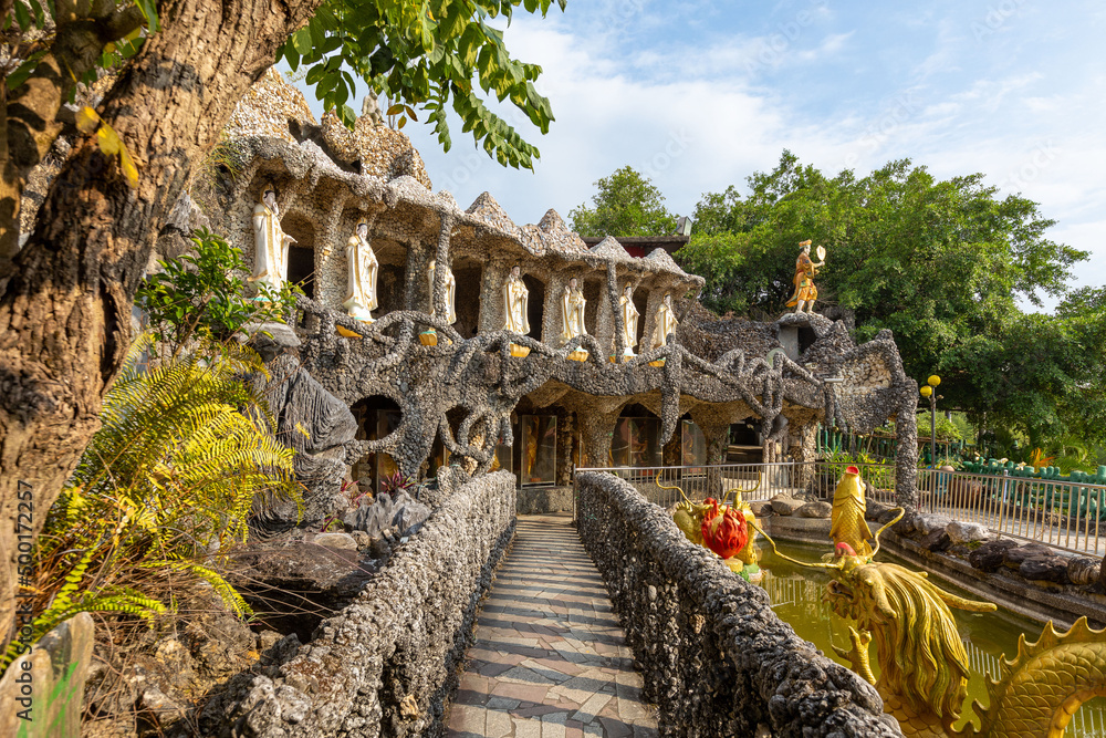 Stone Temple in Tianliao,Kaohsiung,Taiwan. The temple is  covered in stones and shells from floor to ceiling.