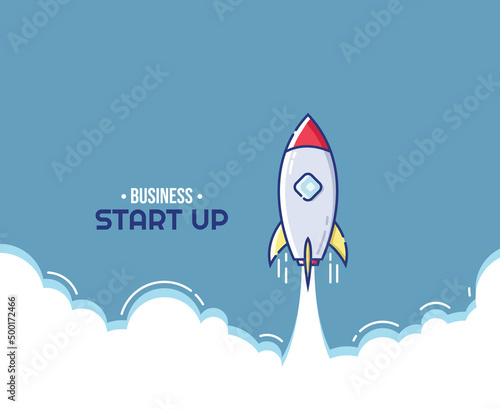 flat design rocket with start up concept. vector illustration. flat design. start-up design. can be used for wallpapers, banners, and backgrounds