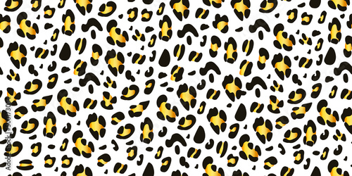 Trendy gold leopard abstract seamless pattern on a white background.For the design of fashion printing, textiles, covers, wrappers, wallpaper. Vector background. 