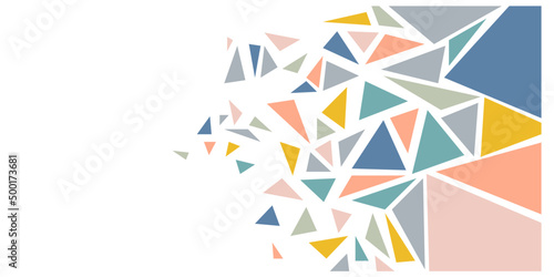Artistic modern abstraction with pastel colored geometric shapes (triangles) on a white background