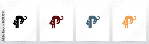 Cat Stretching Letter Logo Design P